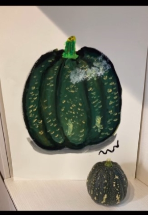 本物とそっくりなかぼちゃの絵が完成！