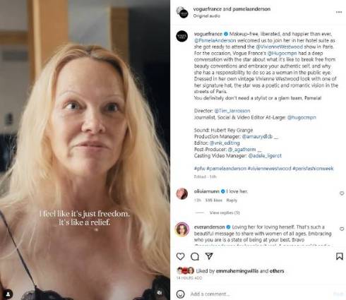 すっぴんでパリコレに現れたパメラ・アンダーソンが話題に