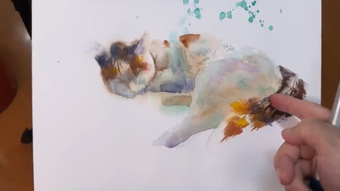 水彩眠り猫