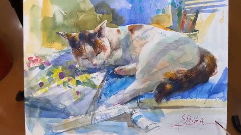 魅了 おじいちゃん先生が眠ったネコを描いた結果…… 驚異的な結果に 絵画