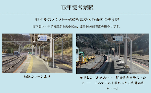 観光サイトで「ゆるキャン△」の聖地・JR甲斐常葉駅を紹介