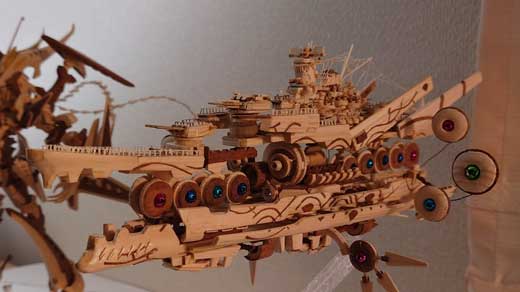 木材 廃材 自作 戦艦 ヤマト アルペジオ 変形 木製 模型