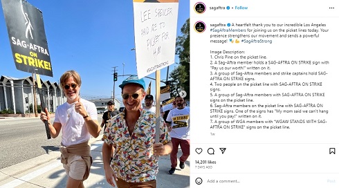 ピケットラインに参加した俳優クリス・パイン