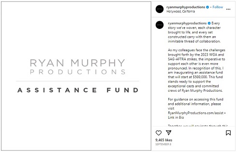 米人気ショーランナー、ライアン・マーフィーによるスタッフ支援の投稿