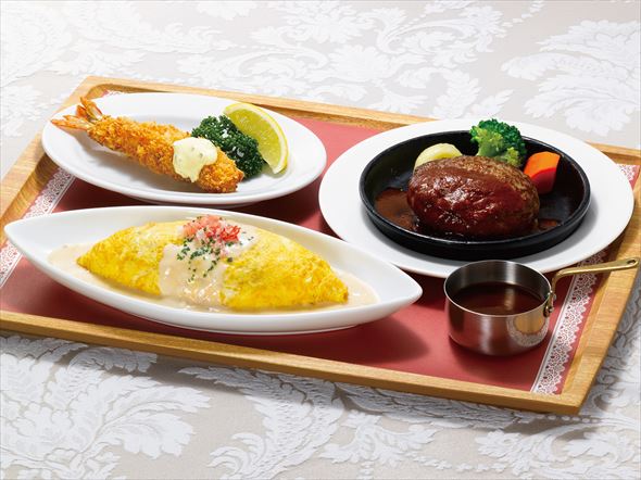 シーフードクリームオムライス＆ちいさな黒×黒ハンバーグ