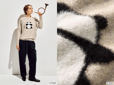 「ふわふわパンちゃんが　ぎゅっとしがみついてるニット」