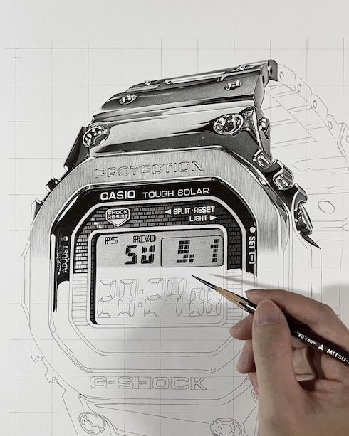 まるで実写 鉛筆だけで描いた「G-SHOCK」のイラストがすごい