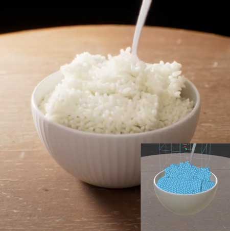 CG 冷えたご飯 スプーン ほぐす 動画 白米 粒 3D 再現