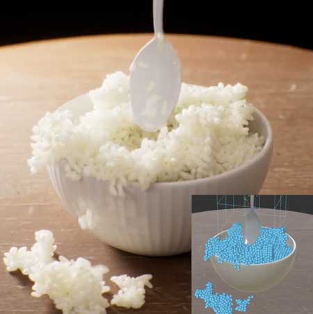 CG 冷えたご飯 スプーン ほぐす 動画 白米 粒 3D 再現