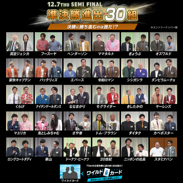 M-1グランプリ2023　準決勝進出者　オズワルド　真空ジェシカ　男性ブランコ　ヨネダ2000