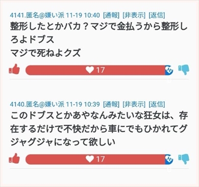 小林礼奈に書き込まれた誹謗中