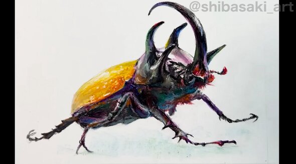 クレヨンでカブトムシ04