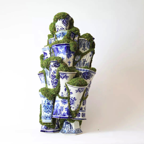 割れた陶器を使った盆栽アート