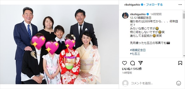 東尾理子、石田純一の家族写真