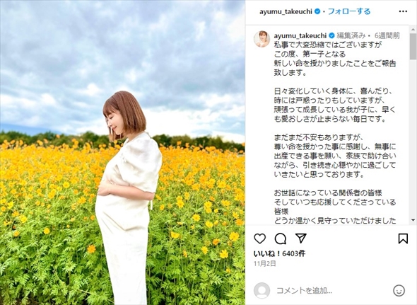 白洲迅の妻・竹内渉のマタニティフォト