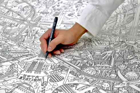 卒業制作 イラスト 絵 緻密 空想の都市 紙とペン 芸術