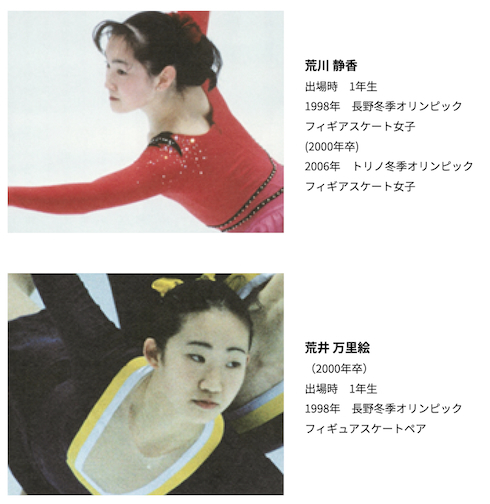 東北高校のサイトで紹介される荒川静香と荒井万里絵
