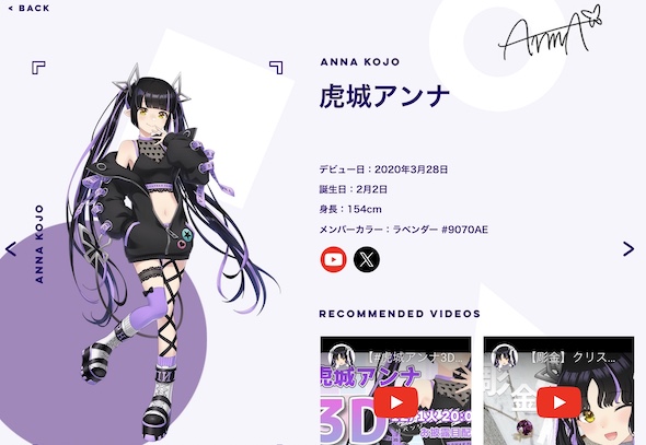 ななしいんく VTuber 虎城アンナ