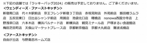 「ラッキーバッグ2024」を販売しない店舗