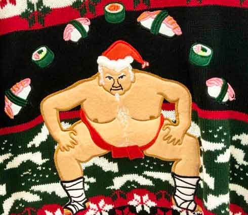 Ugly Christmas Sweater Day ダサい クリスマスセーター 職場 満場一致 キング 相撲 寿司