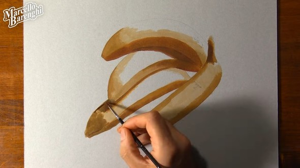 紙の上に描かれた本物そっくりのバナナの絵