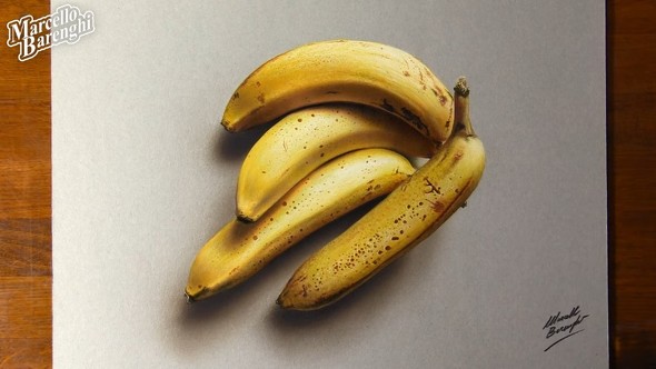紙の上に描かれた本物そっくりのバナナの絵