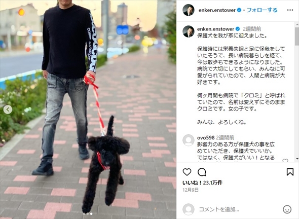 保護犬を家族に迎えた遠藤憲一