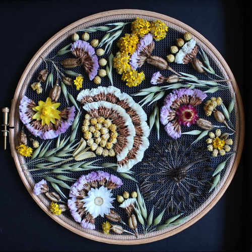 ドライフラワー刺繍アート
