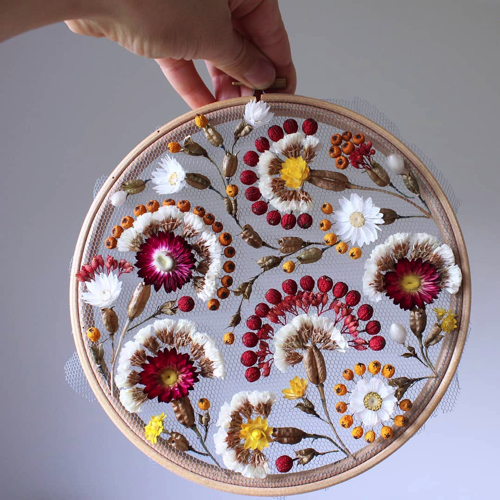ドライフラワー刺繍アート
