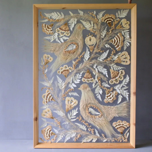 ドライフラワー刺繍アート