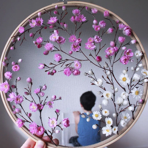 ドライフラワー刺繍アート