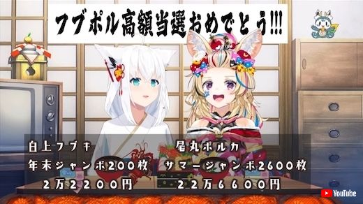 白上フブキ 尾丸ポルカ 宝くじ サマージャンボ 年末ジャンボ