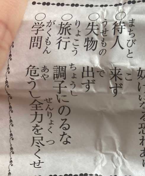 ひどいおみくじ 調子にのるな 末吉