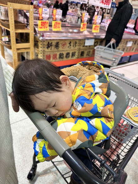 カートで寝る子供