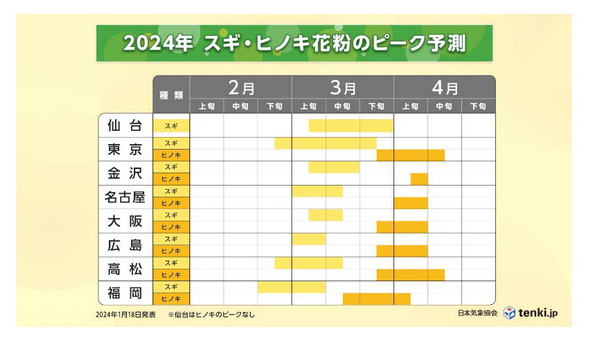スギ花粉 飛散予測 2024年