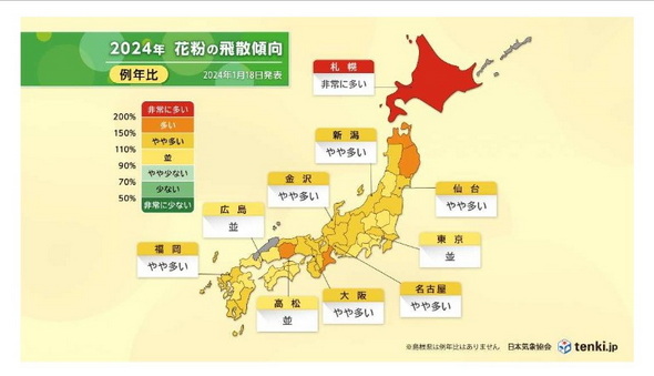 スギ花粉 飛散予測 2024年