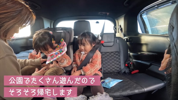 公園で遊んだあと帰宅する車中