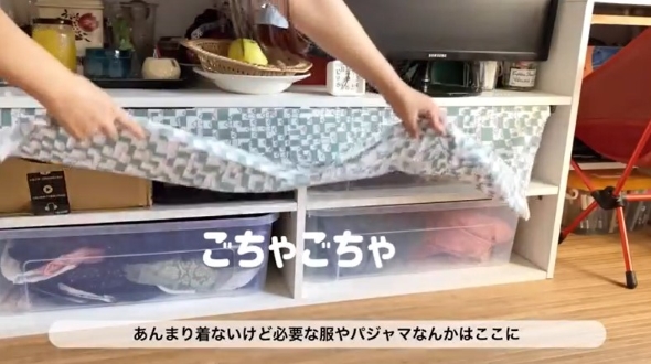 棚の下に置かれた衣装ケース