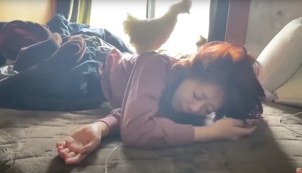 動物に起こされるお姉さん