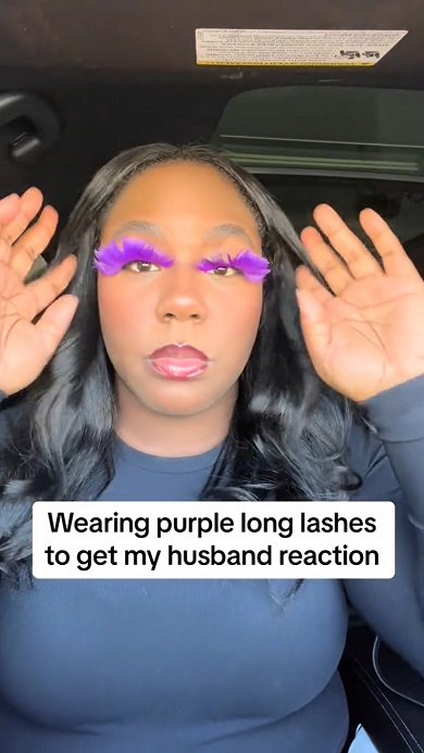 紫つけまつげを装着した妻に対する夫のプライスレスなリアクション