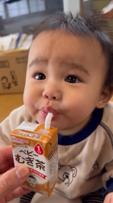 麦茶を飲む赤ちゃん
