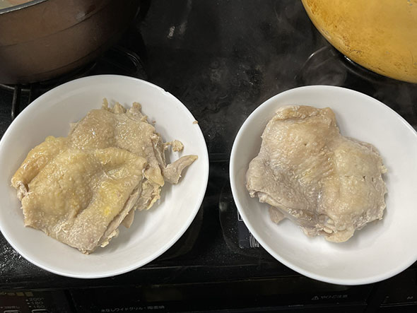 ゆで鶏・水道水とコントレックスの比較