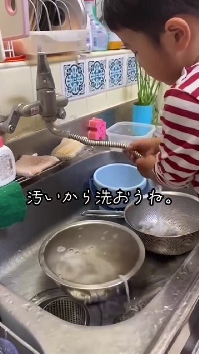 タコを洗う男の子