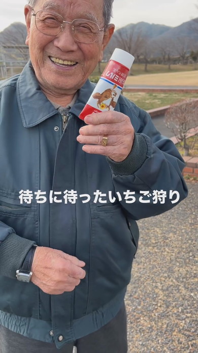 いちご狩りに来たおじいちゃん