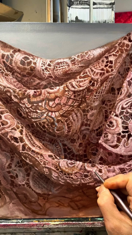 本物のレースのような油絵