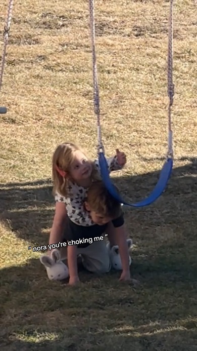 妹をブランコに乗せるため奮闘するお兄ちゃん