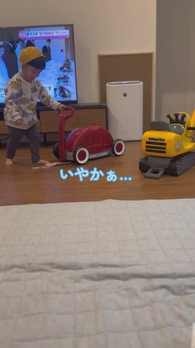 手押し車で遊ぶ3歳の男の子