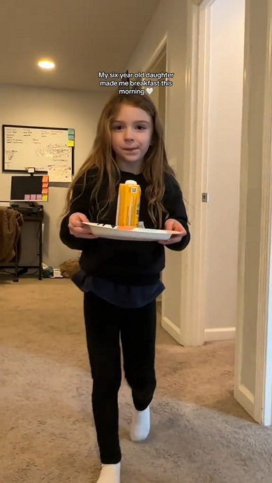 6歳の娘が用意してくれた朝食とメッセージカード