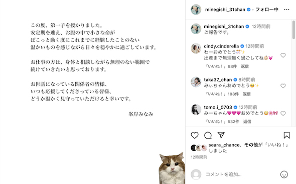 峯岸みなみ第1子妊娠