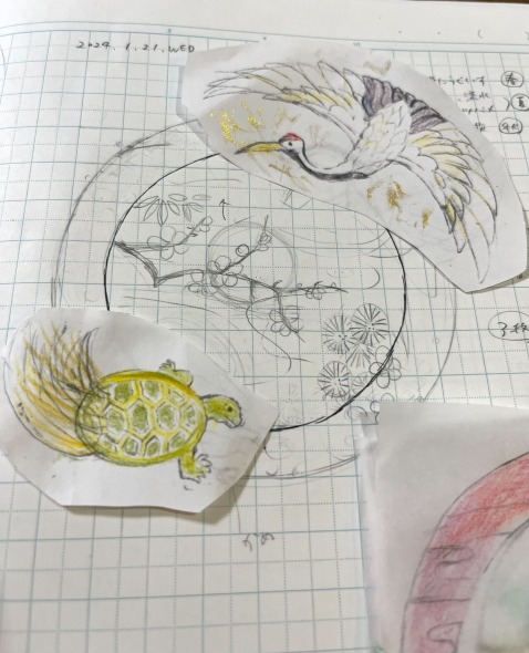 「松竹梅鶴亀文」アイシングクッキーのデザイン画